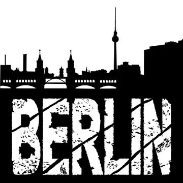 Grunge berlin text with skyline Stock Illustration