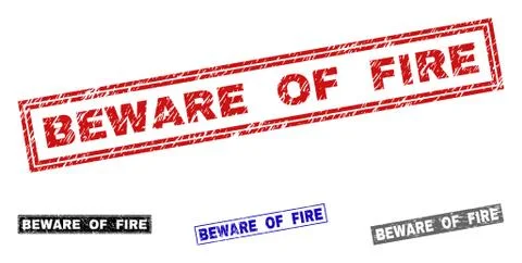 Grunge BEWARE OF FIRE Textured Rectangle Watermarks Illustrazione stock