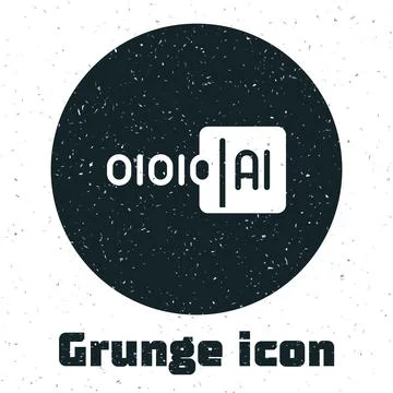 Grunge Binary code icon isolated on white background. Monochrome vintage drawing Stock Illustration