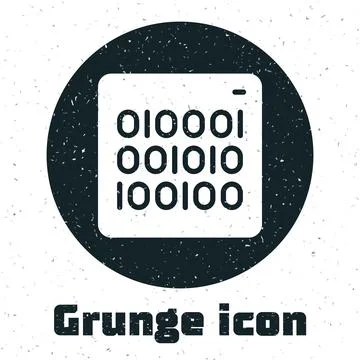 Grunge Binary code icon isolated on white background. Monochrome vintage drawing イラスト素材