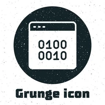 Grunge Binary code icon isolated on white background. Monochrome vintage drawing Stock Illustration