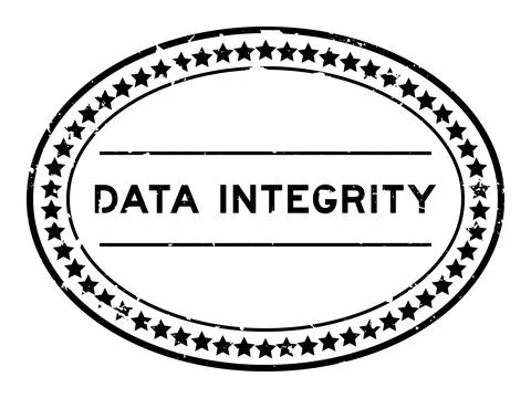 Grunge black data integrity word oval rubber seal stamp on white background Illustrazione stock