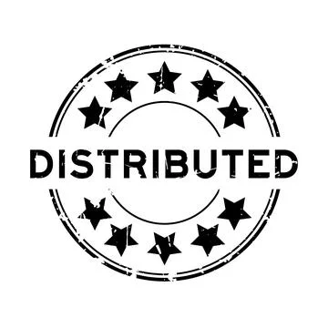 Grunge black distributed word round rubber seal stamp on white background Ilustração Stock