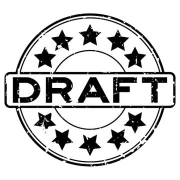 Grunge black draft with star icon round rubber seal stamp on white background Illustrazione stock