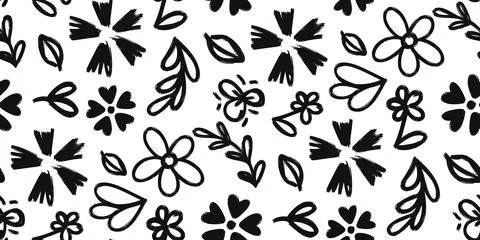 Grunge black floral seamless pattern Stockillustratie