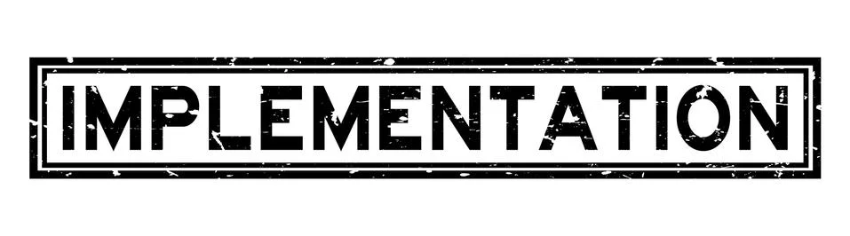 Grunge black implementation word square rubber seal stamp on white background 스톡 일러스트