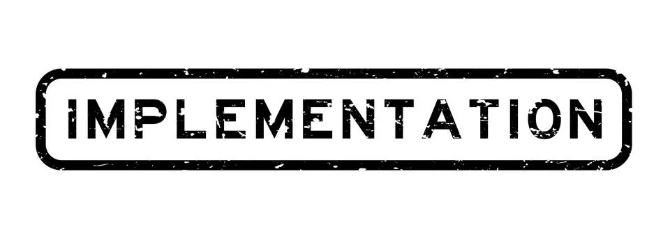 Grunge black implementation word square rubber seal stamp on white background 스톡 일러스트