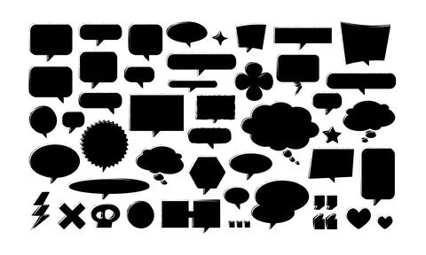Grunge Black Marker Speech Bubble Vector Set Transparent Background Stock Illustration
