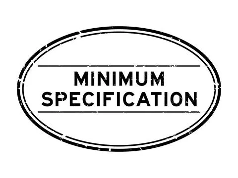 Grunge black minimum specification word oval rubber seal stamp on white bac.. Illustrazione stock