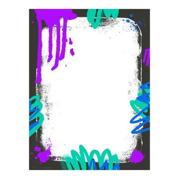 Grunge black template frame with spots. Graffiti border with airbrush lines.. Stock Illustration