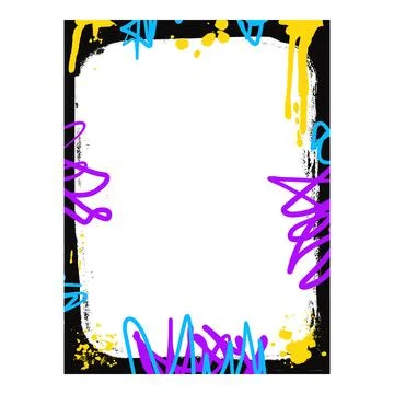 Grunge black template frame with spots. Graffiti spray art mockup background. Stock Illustration