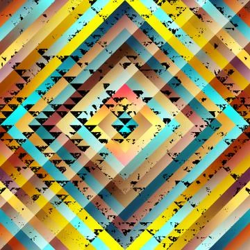 Grunge black triangles pattern on yellow symmetric background. Stock Illustration