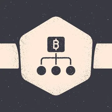 Grunge Blockchain technology Bitcoin icon isolated on grey background. Abstra Stockillustratie