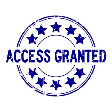 Grunge blue access granted with star icon round rubber seal stamp on white ba 스톡 일러스트