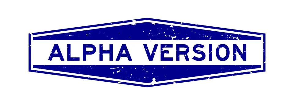 Grunge blue alpha version word hexagon rubber seal stamp on white background イラスト素材