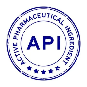 Grunge blue API Active Pharmaceutical Ingredient word round rubber seal sta.. Illustrazione stock