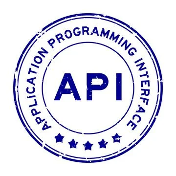 Grunge blue API Application programming interface  word round rubber seal s.. Illustrazione stock