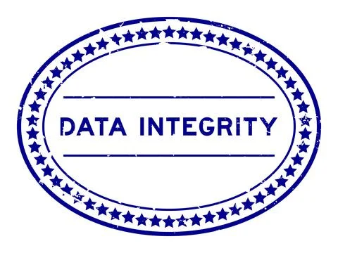 Grunge blue data integrity word oval rubber seal stamp on white background Stock Illustration