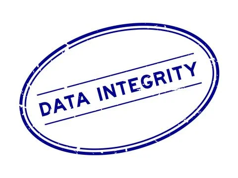 Grunge blue data integrity word oval rubber seal stamp on white background 스톡 일러스트