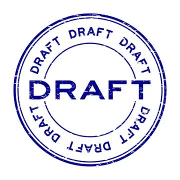 Grunge blue draft round rubber stamp on white background Stockillustratie