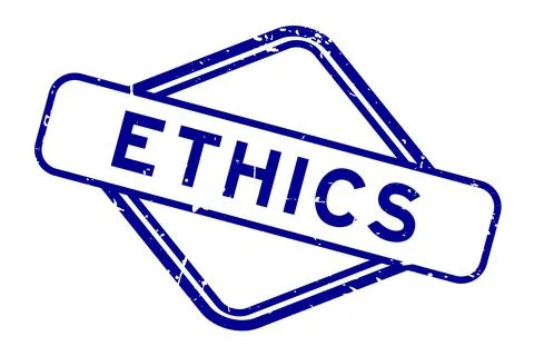 Grunge blue ethics word rubber seal stamp on white background Stock Illustration