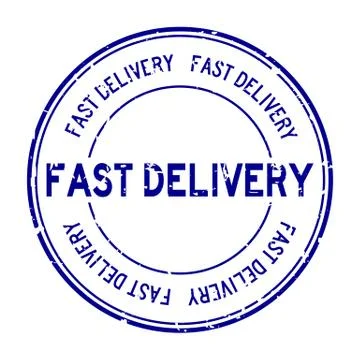 Grunge blue fast delivery word round rubber seal stamp on white background Illustration