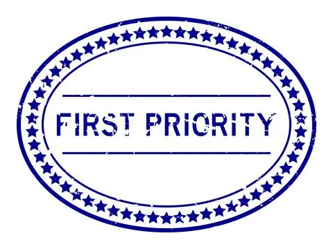 Grunge blue first priority word oval rubber seal stamp on white background Stock Illustration