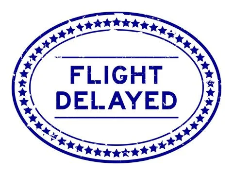Grunge blue flight delayed word oval seal stamp on white background Illustrazione stock