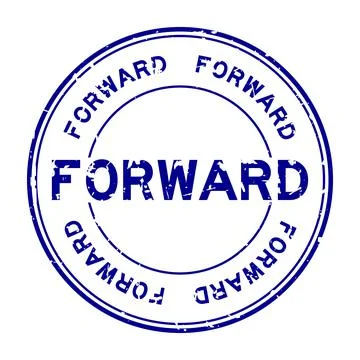 Grunge blue forward word round rubber seal stamp on white background Illustrazione stock