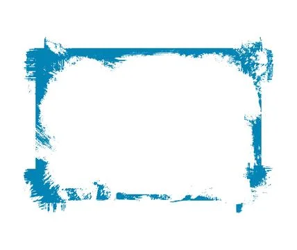 Grunge blue frame, vector paintbrush strokes border rectangle shape with Stock Illustration