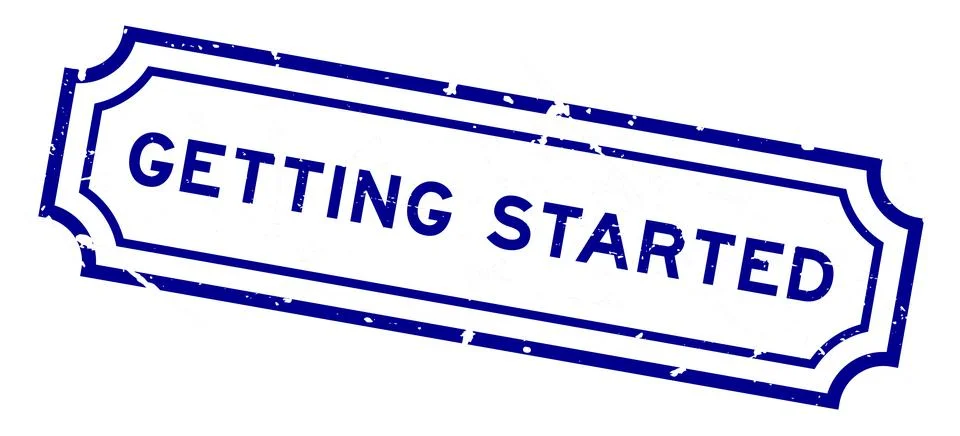 Grunge blue getting started word rubber seal stamp on white background Stock Illustration