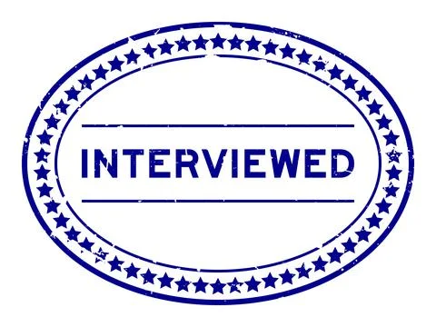 Grunge blue interviewed word oval rubber seal stamp on white background Stock Illustration