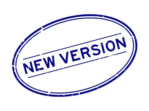 Grunge blue new version word oval rubber seal stamp on white background Illustrazione stock