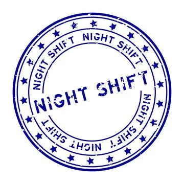 Grunge blue night shift word with star icon round rubber seal stamp on whit.. Stock Illustration