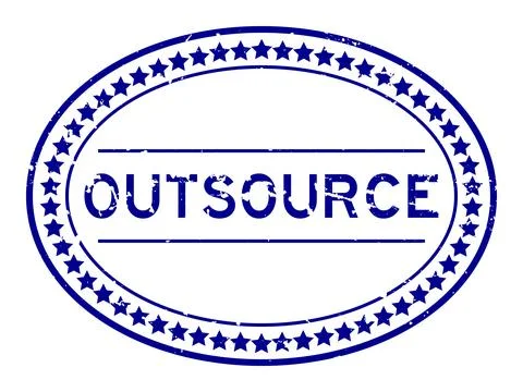 Grunge blue outsource word oval rubber seal stamp on white background Stock Illustration