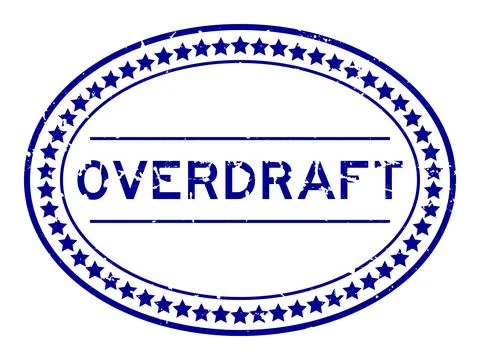Grunge blue overdraft word oval rubber seal stamp on white background Ilustração Stock