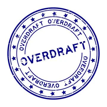 Grunge blue overdraft word with star icon round rubber seal stamp on white ba Ilustração Stock