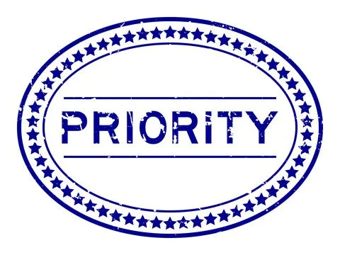 Grunge blue priority word oval rubber seal stamp on white background Stock Illustration