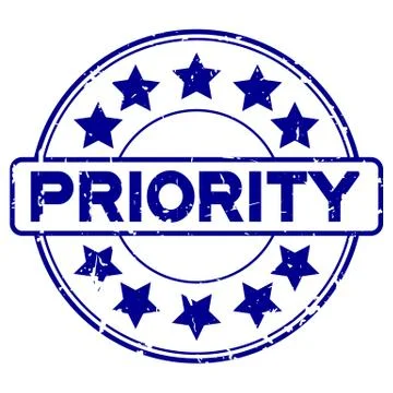 Grunge blue priority wording round rubber seal stamp on white background 库存插图