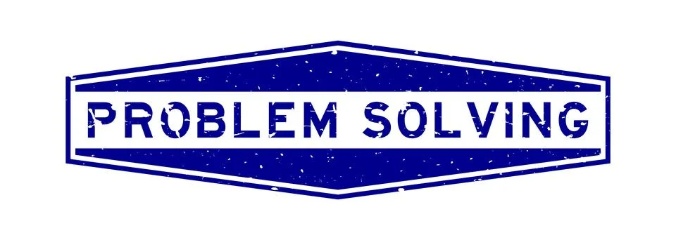 Grunge blue problem solving word hexagon rubber seal stamp on white backgroun Illustrazione stock