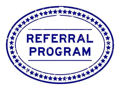 Grunge blue referral program word oval seal stamp on white background 스톡 일러스트