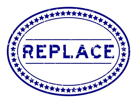 Grunge blue replace word oval rubber seal stamp on white background Stock Illustration