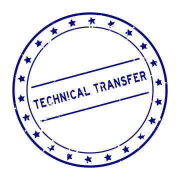 Grunge blue technical transfer word round rubber seal stamp on white backgrou 스톡 일러스트