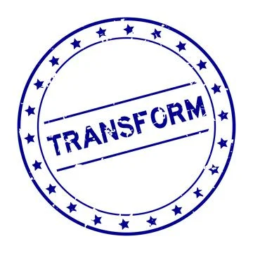 Grunge blue transform word round rubber seal stamp on white background Stock Illustration
