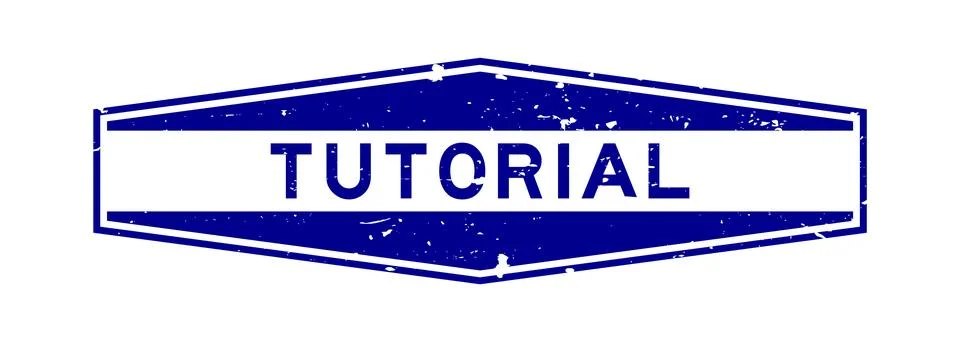 Grunge blue tutorial word hexagon rubber seal stamp on white background イラスト素材
