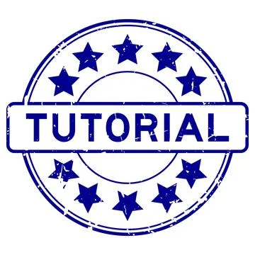 Grunge blue tutorial word with star icon round rubber seal stamp on white b.. 库存插图