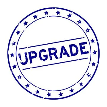 Grunge blue upgrade word round rubber seal stamp on white background 스톡 일러스트