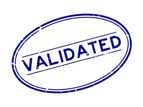 Grunge blue validated word oval rubber seal stamp on white background Stock Illustration