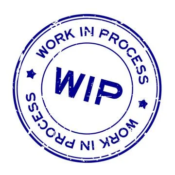 Grunge blue WIP work in process word round rubber seal stamp on white backgro Stock Illustration