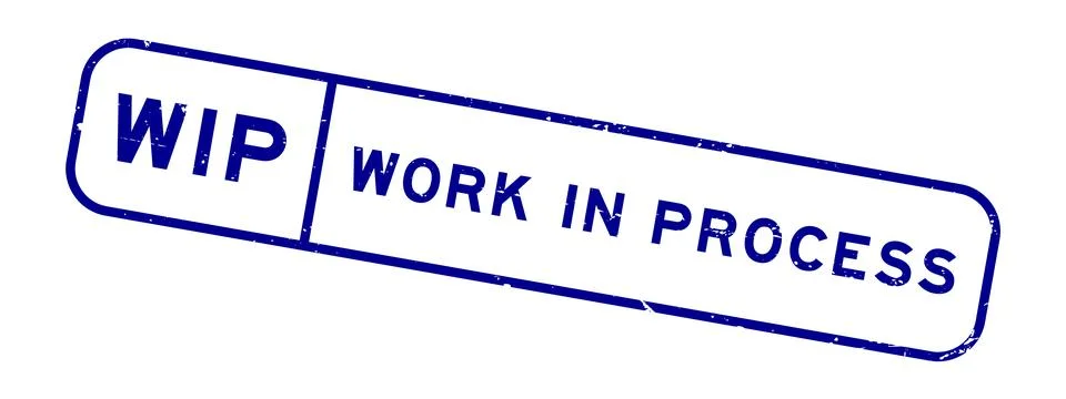 Grunge blue WIP work in process word square rubber seal stamp on white back.. Stock Illustration